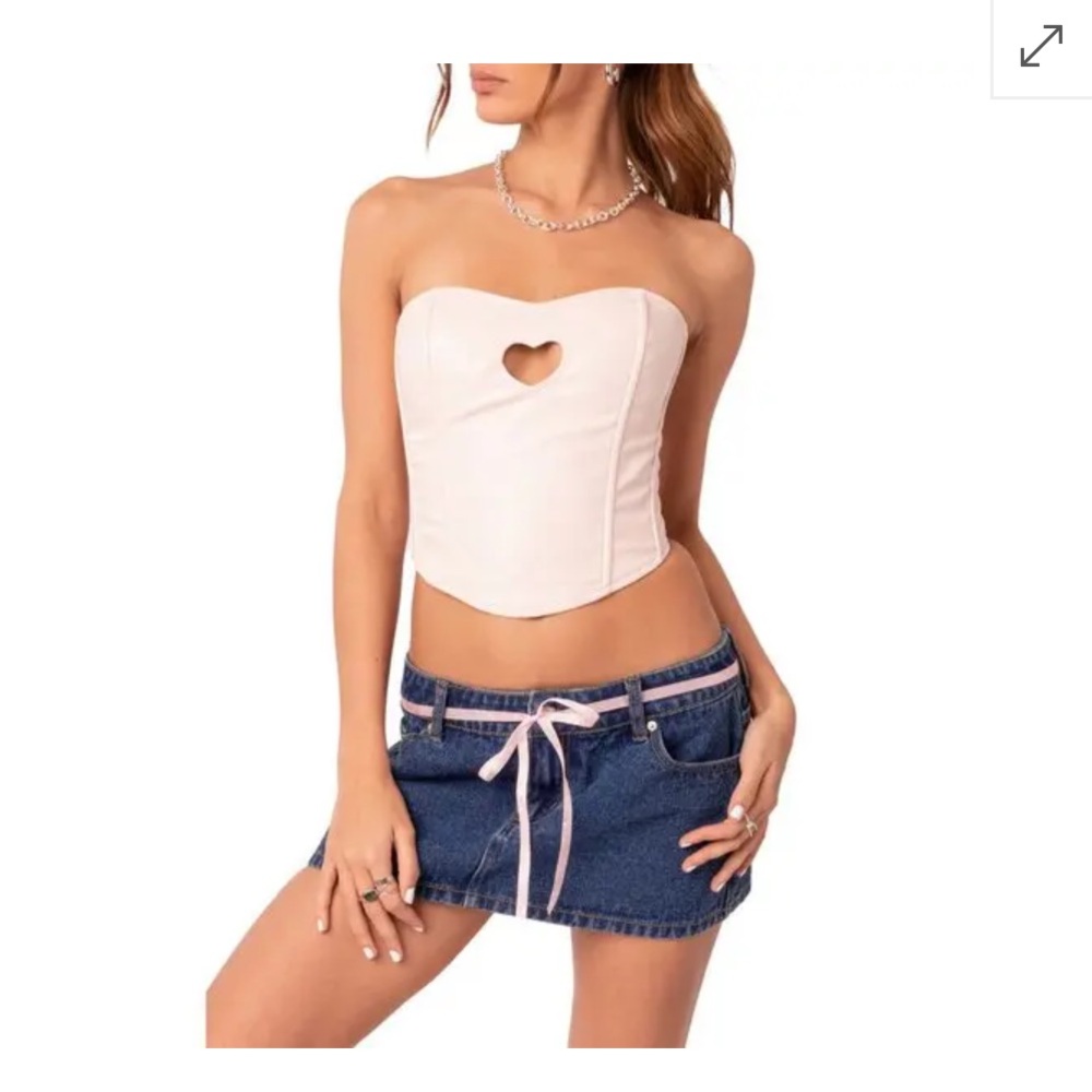 Edikted Cream Faux Leather Heart Corset Top